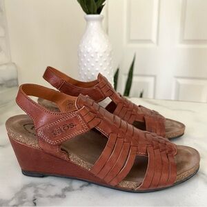 Taos Tradition Woven Leather Velcro Wedge Open Toed Sandals